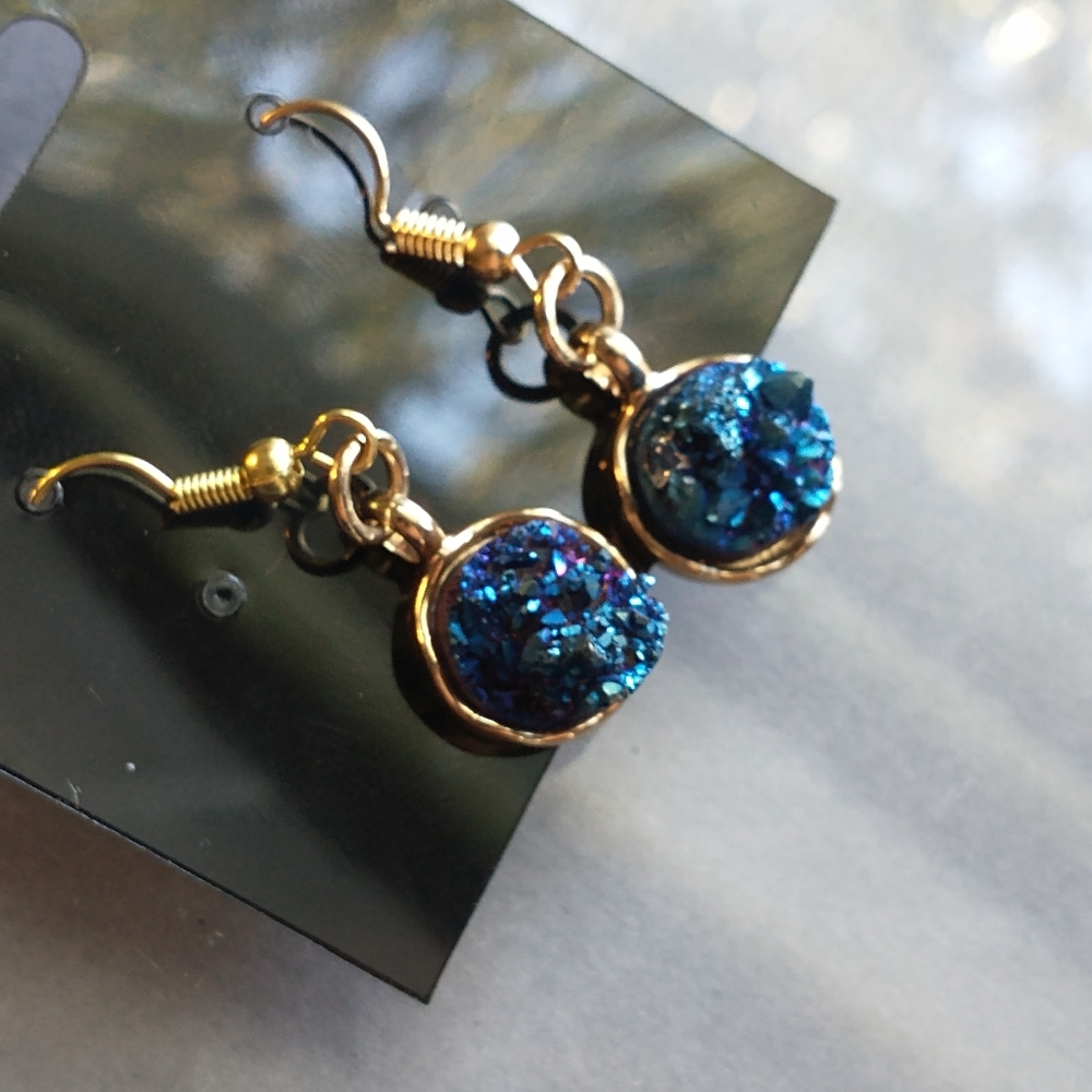 Blue druzy drop earrings